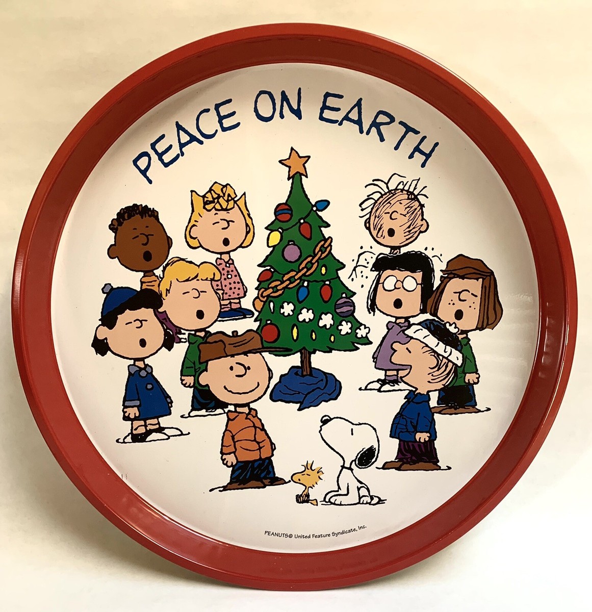 Peanuts Christmas Serving Tray Peace on Earth 12 Metal Snoopy