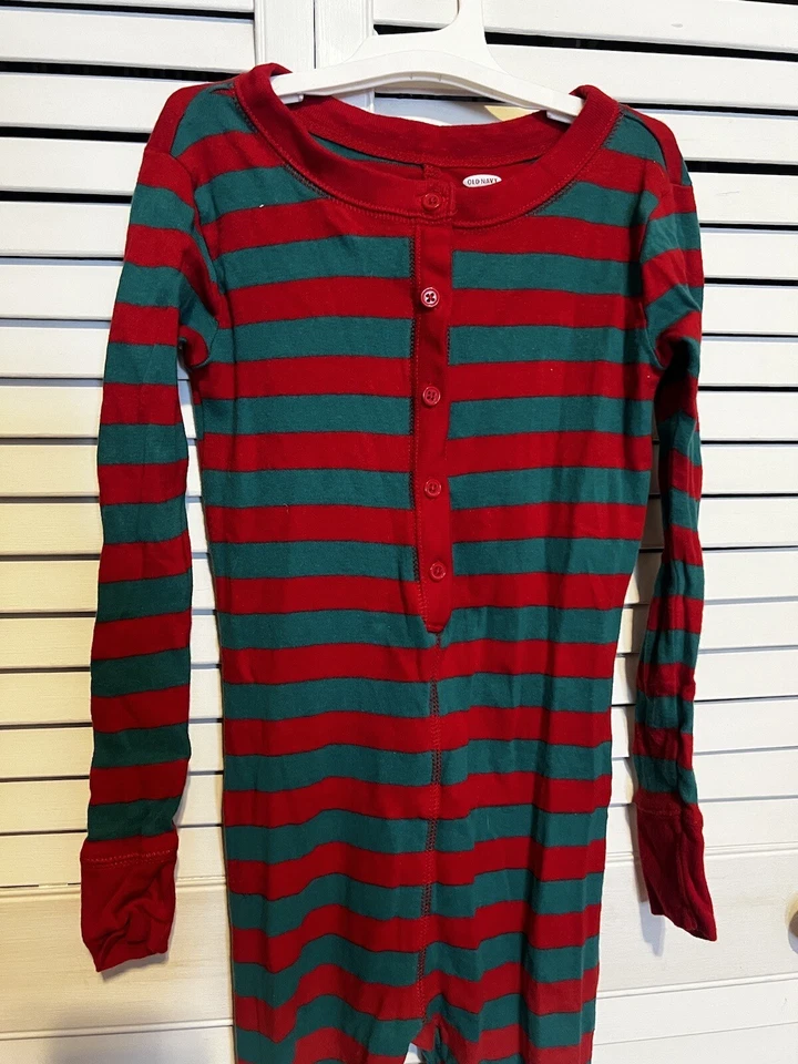 OLD NAVY Girls Boys Kids Size 6 Pajamas PJs Long Sleeve One Piece Striped - Image 2 of 4