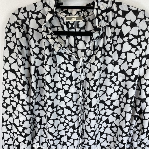 PLEIONE Womens Blouse Black & White Hearts Long sleeve XL - Picture 4 of 11