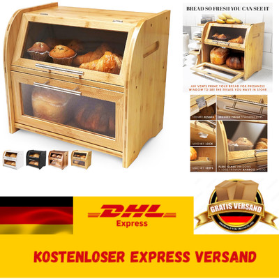 Bambus Brotkasten Große Kapazität, 2 Regale & Sichtfenster