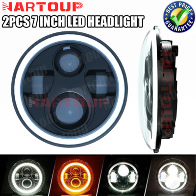 Pair 7 inch LED Round Headlights HI/LO For Land Rover Defender 110 90 Rover