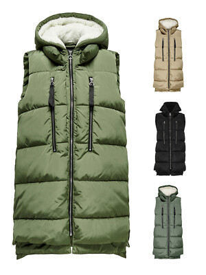 Only Damen Stepp-Weste OnlNora Wattiert Winter Teddyfell mit Kapuze gesteppt NEU