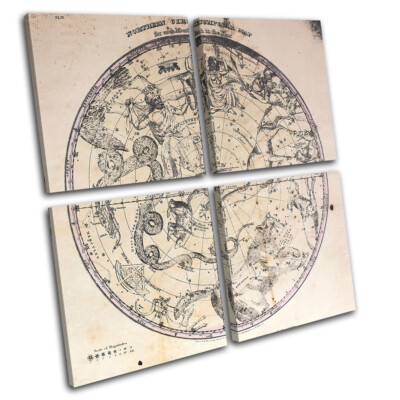 Constellation Vintage Shabby Maps Flags MULTI Leinwand Kunst Bild drucken