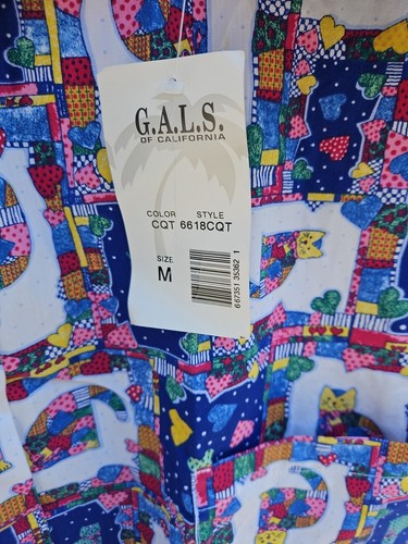 G.A.L.s. of California Scrub Top - Medium - Patch Work Cats - NWT - Free Shippin - Picture 4 of 5