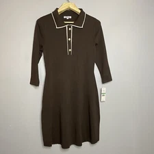 Nanette Nanette Lepore Women’s Size L Tipped Knit Polo Mini Dress Tan Espresso