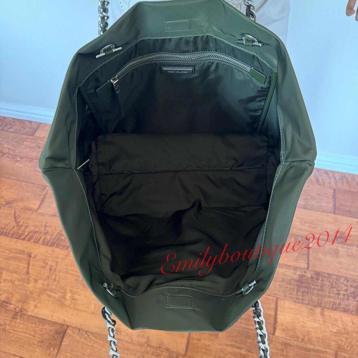 NWT Tory Burch 152313 Ella Chain Nylon Tote Olive Green