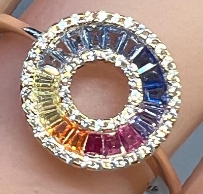 Echter Multi-Edelstein 14K Gold auf massiv 925 Regenbogen Kreis des Lebens Ringgröße 9