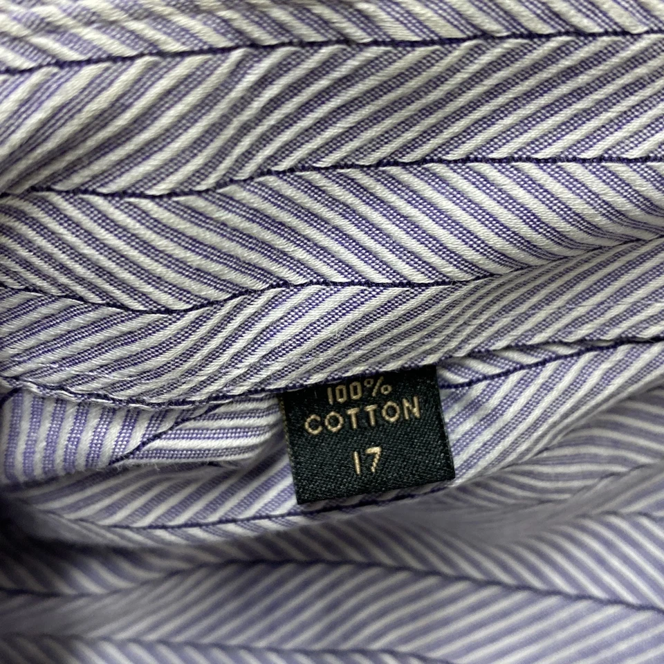 Chester Barrie Button-Up Shirt 17 Men's Blue White Striped Long-Sleeve French - Image 4 of 4