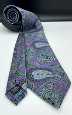 "R" Designed in Italy Men's 100 Silk Tie  Purple  Paisley  Extra Long