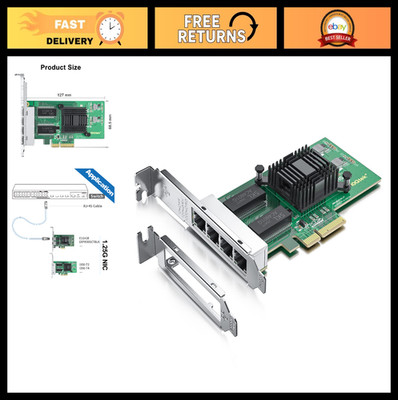 1000Mbps Gigabit Ethernet Network Adapter PCIe NIC Card | Quad RJ45 Ports, Intel