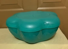 Tupperware Lg Teal Flower Shape Chip & Dip Salad Bowl Set And 2 Serv   Tools Vtg