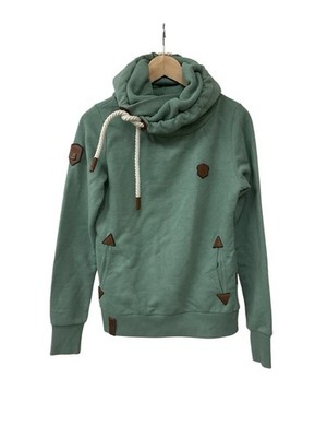 Naketano Green Pullover Hoodie Women Cowl Neck Rope Drawstring Leather Patch M