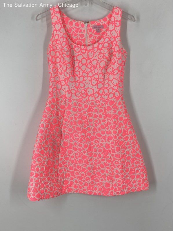 Lilly Pulitzer Womens Neon Pink White Sleeveless Short Mini Dress Size 2
