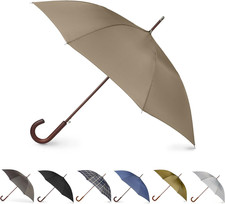 Totes Eco Auto Open Umbrella Classic Wooden J Stick Handle with Easy Grip - Wind