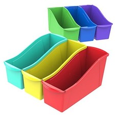Book Bin, Interlocking Plastic Organizer for Home, 6-Pack Assorted Large