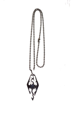 The Elder Scrolls Skyrim Dragon Logo Pendant Necklace 20'' Silver Tone Ball Bead