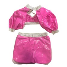 Custom Dance Costume Pink Vinyl 3 Piece Set Rhinestone Child Size 6/7