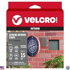 VELCRO Brand Outdoor Wide Heavy Duty Strips | 6" x 4" Pk of 3 | Holds 15 lbs |