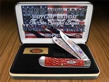 Case xx Trapper Knife Star Spangled Banner 200th Birthday Red Bone 1/2500
