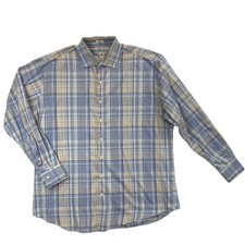 Peter Millar Shirt Mens XL Blue Yellow Plaid Long Sleeve Button Down 100 Cotton