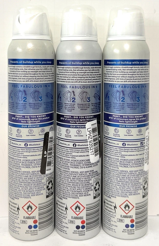 Lot of 3 - Batiste Dry Shampoo Overnight Deep Cleanse Clean 3.81oz Bottles - Image 2 of 2