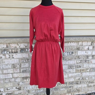 Moda International Red Long Sleeve Dress Women S Elastic Waist Pockets  Casual | eBay