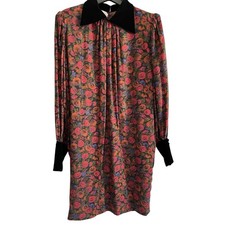VTG Oscar de La Renta Red Floral Velvet Collared Long Sleeve Dress Size 14 90s