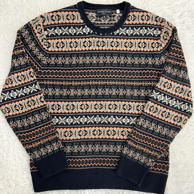 Paisley & Gray Fair Isle Sweater Mens XL Slim Fit Navy Nordic Preppy EUC