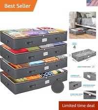 Pack of 4 Elegant Under Bed Storage Bins with Clear Top  Handles - 39"L x 20"W