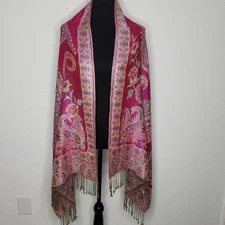 Womens 100% Pashmina Jacquard Paisley Fringe Wrap Scarf Feminine Reversible Boho