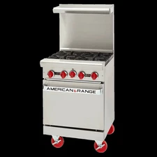 American Range AR-4 24" Commercial (4) Burner Gas Range w/ (1) Standard Oven