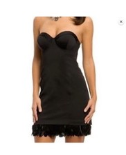 GUESS BLACK STRAPLESS MINI DRESS WITH CORSET BACK FEATHER TRIM SIZE 7