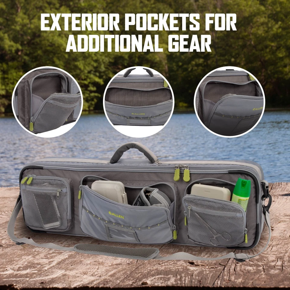 Estuche para caña de pescar con mosca y bolsa de equipo Allen Company de madera de algodón, gris/lima Foto 2 de 4