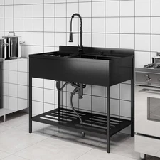 Kitchen Sink Stainless Steel Large Double Bowl w/ Faucet Shelf Bathroom Utility