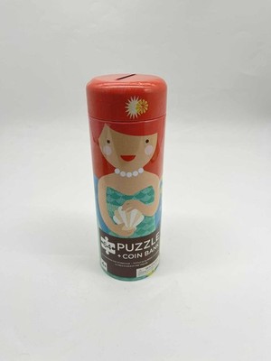 Petit Collage 64 Piece Playful Mermaids Ocean Puzzle & Coin Bank Tin GUC