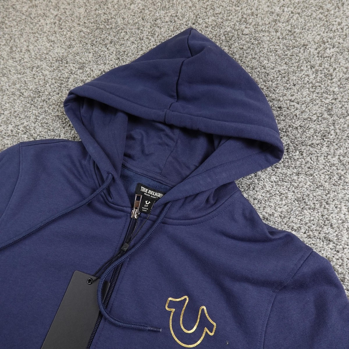 NEW True Religion Hoodie Mens S Blue Full Zip Fleece Sweatshirt
