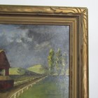 old 1967 Oil Painting canvas panel Modern Barn Horse Track 24X18 framed signed — photo 8