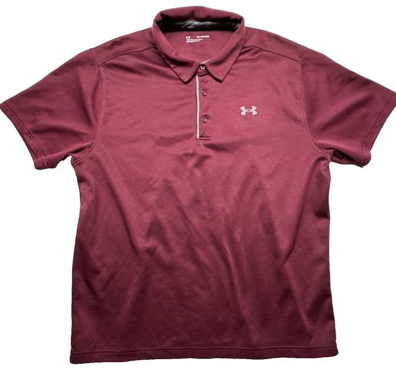 Under Armour Tech Men's Polo Shirt Burgundy Solid 2XL Loose Fit Short Sleeve