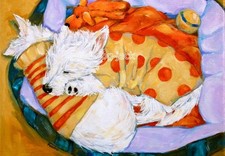 West Highland Terrier WESTIE MATTED PRINT Painting "Puppy Pillow" Dog RANDALL