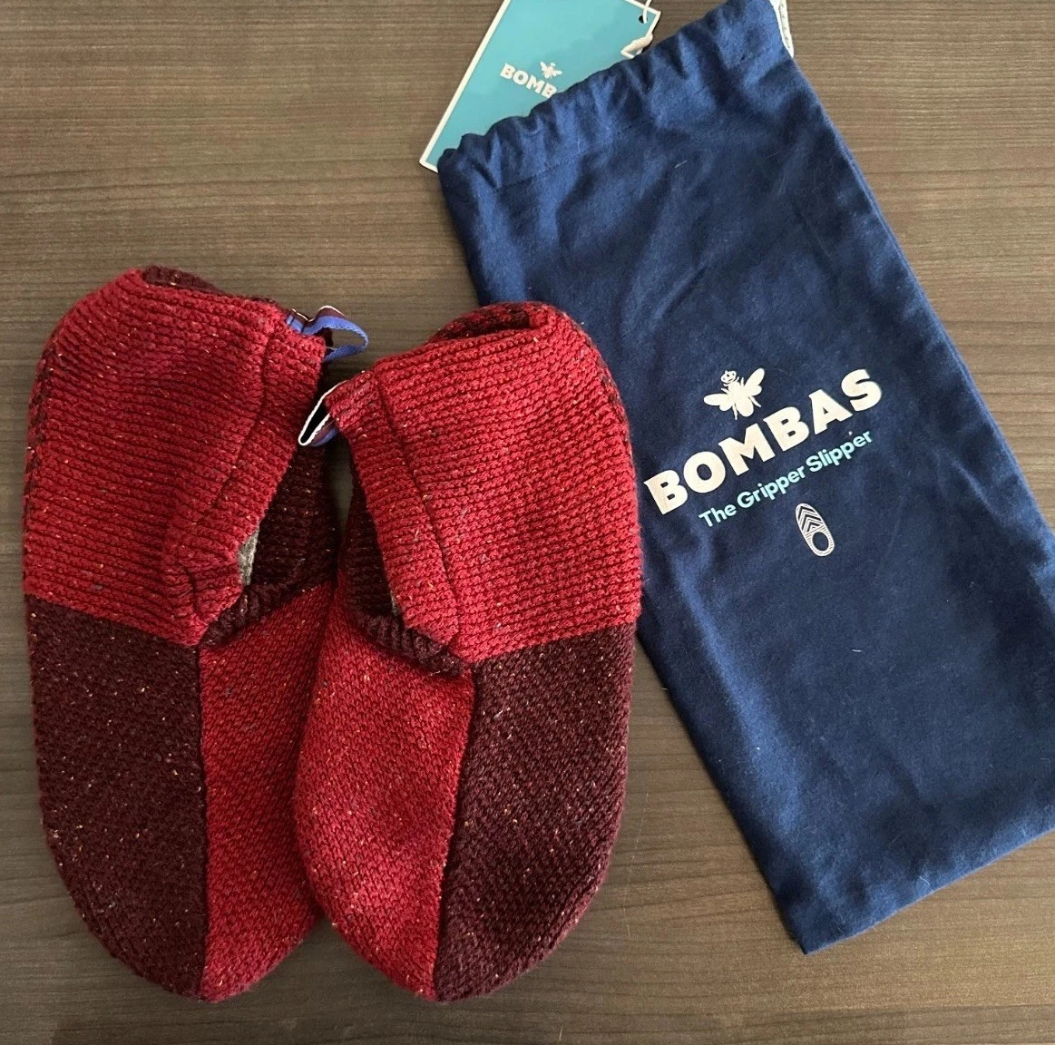 Bombas Gripper Slippers Red Knit Wool Non Slip House Large Sock Slippers Lounge
