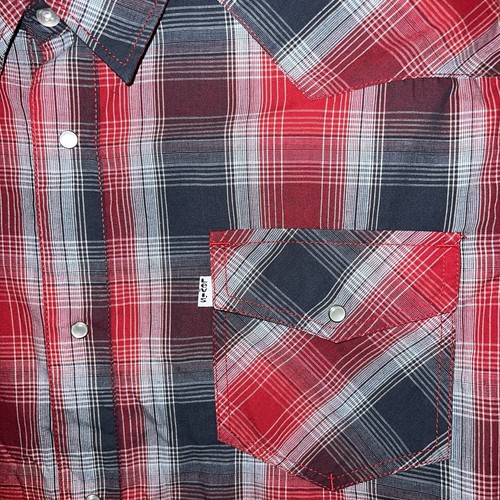 MEN'S LEVI’S COTTON BLEND PEARL SNAP SHIRT RED NAVY BLUE PLAID SIZE XXL NEW - Picture 3 of 9