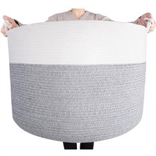 Extra Large 22 x 16in Decorative Woven Cotton Rope Blanket Storage Basket Bin...