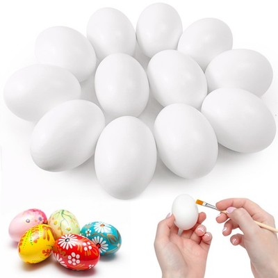 QMET 12 Pieces White Wooden Fake Eggs, Wood Eggs for Easter Crafts & 