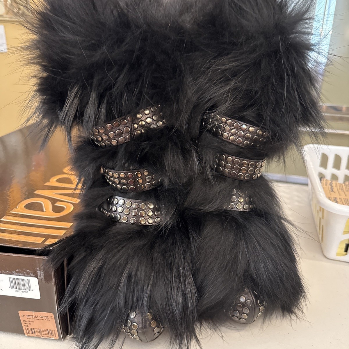Roberto Cavalli fur lined boots Size 43 Combat Boots With Faux Fur And Logo in Black for Women  main image 4