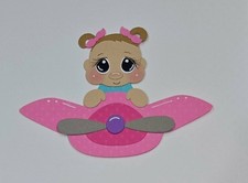 Plane Cute Baby Girl Brown Hair. Scrapbook, Card Making Paper Piecing