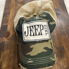 Distressed Camo Mesh Jeep Girl Trucker Hat SnapBack Cap