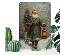 Vintage Santa Claus Aluminum Tin Sign - Retro Christmas Wall Art Decor, 20.32x30