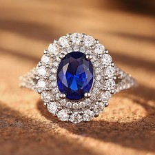 Certified 1.9ct Lab Grown Royal Blue Sapphire Ring, 18K Gold Vermeil, Duty-free