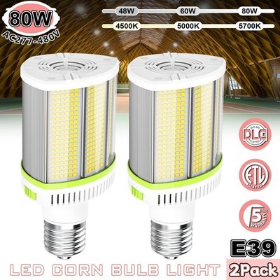 277-480V 2Pack Warehouse Parking High Bay Light 80W 3CCT Corn Bulb Light Fixture