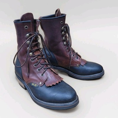 WOMENS AD TEC LEATHER PACKER LOGGER TWO TONE BLK BRN WORK BOOTS KILTIE SIZE 6.5M